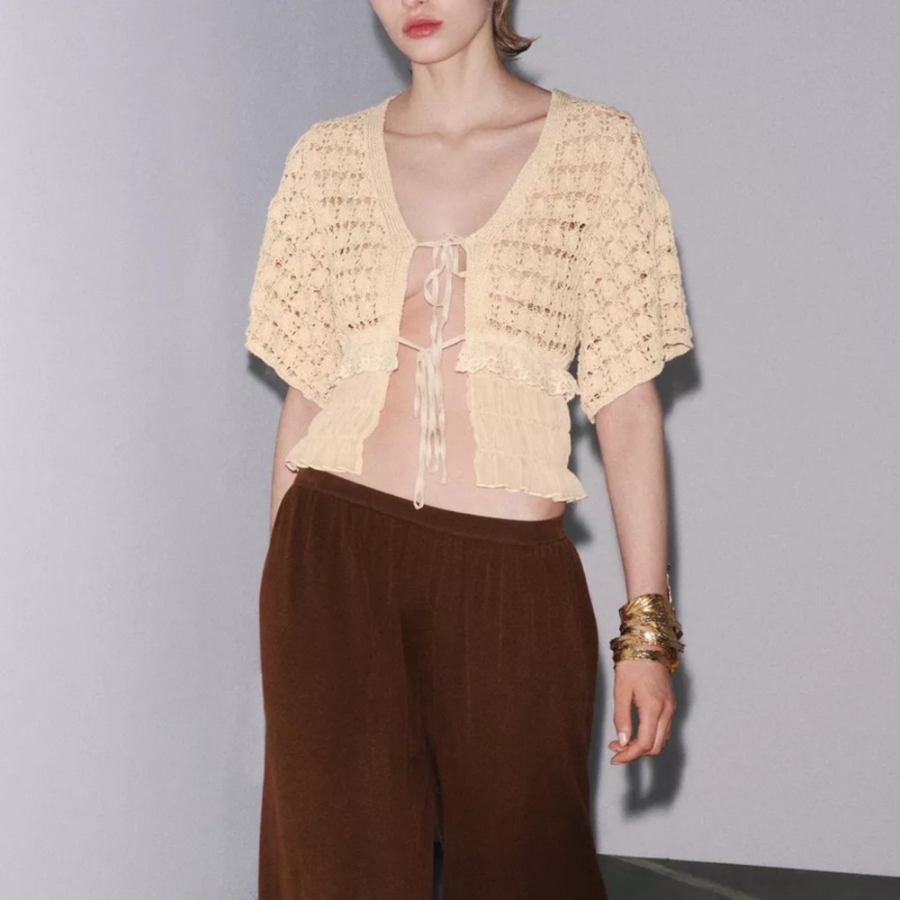 Zara NWT crochet tie front knit cardigan - Picture 2 of 12